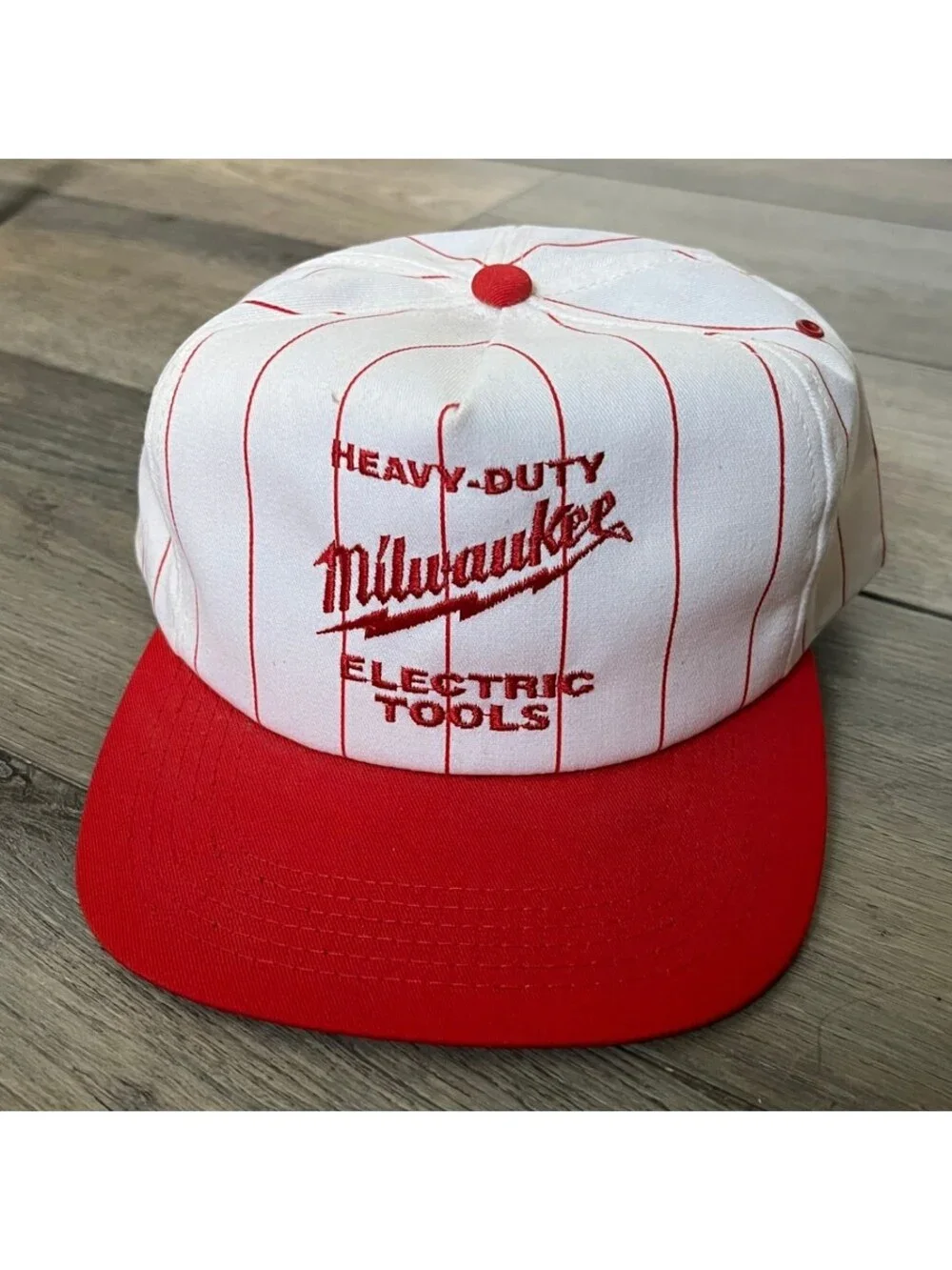 Vintage Milwaukee Heavy-Duty Tools Pinstripe Snapback Baseball Cap Made In USA